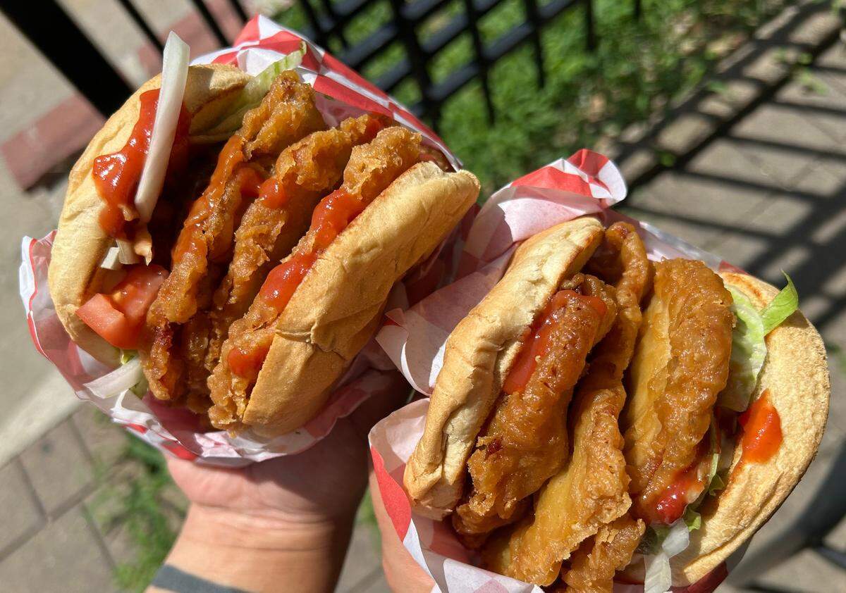 Kitty’s Cafe is best known for its triple-layered pork tenderloin sandwiches, battered and fried in a Japanese-style tempura coating.