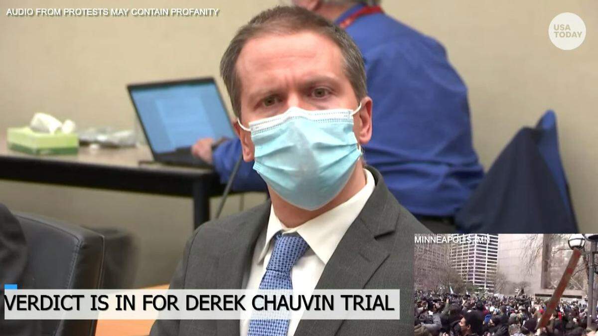 April 20, 2021; Minneapolis, MN, USA; Derek Chauvin listens as a verdict is read during the trial of Derek Chauvin of the death of George Floyd at the courthouse in Minneapolis on April 20, 2021. Mandatory Credit: Court TV/Handout via USA TODAY NETWORK  