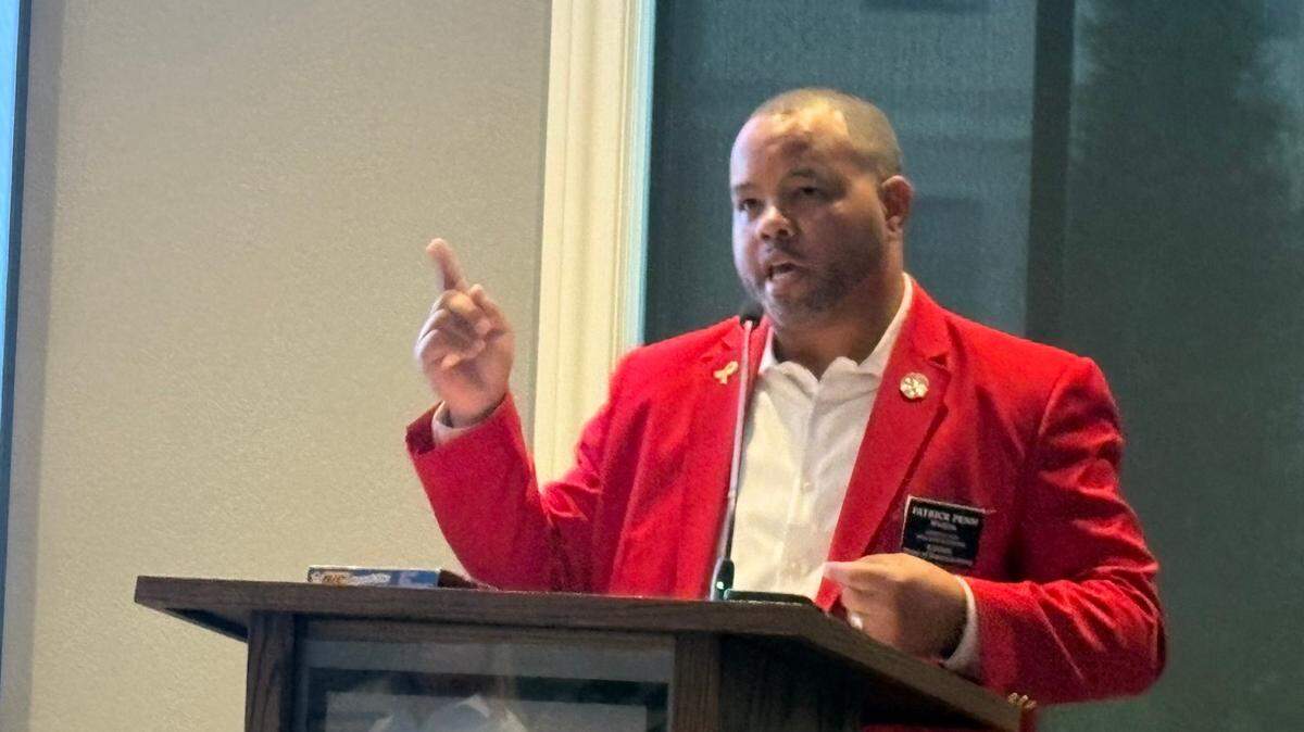 Wichita Rep. Patrick Penn addresses Sedgwick County Republicans at a special meeting on May 28 about his plans to resign his seat and become the U.S. Department of Agriculture’s deputy under secretary for food, nutrition and consumer services.