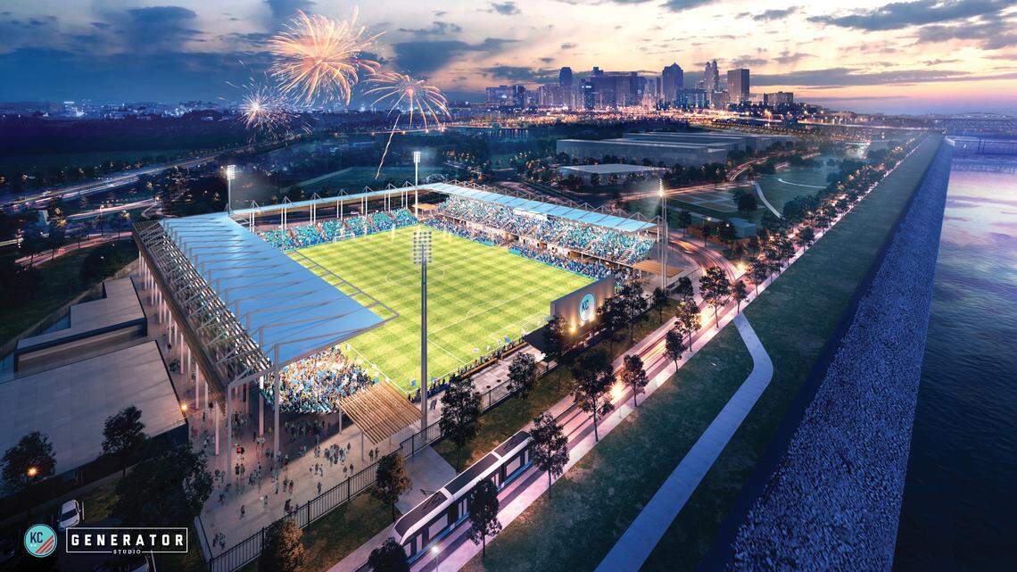 A view of the new soccer-specific stadium that the Kansas City NWSL team is going to build along the riverfront near downtown.
