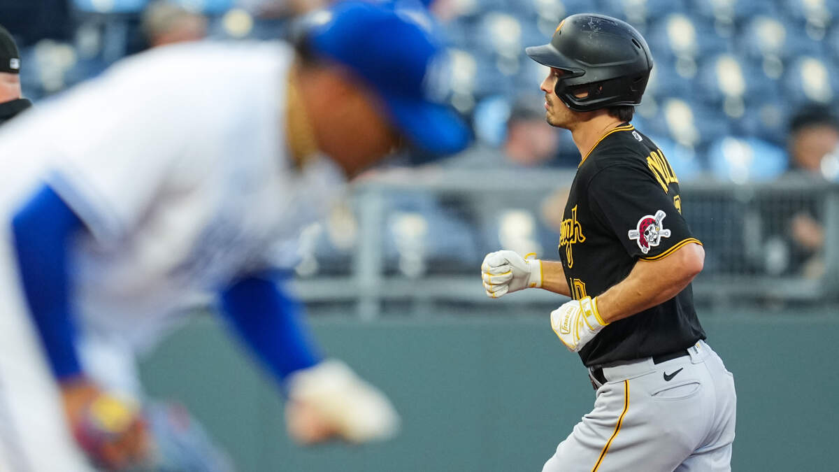 Royals starting pitcher Angel Zerpa, left, gave up a first-inning homer to Pittsburgh Pirates left fielder Bryan Reynolds Wednesday evening at Kauffman Stadium.