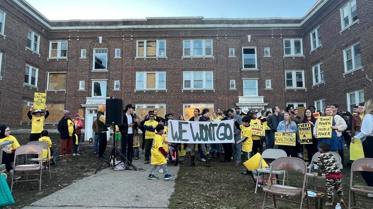 Activist group KC Tenants organized a rally last year for tenants of apartment buildings in the 100 block of North Lawn Avenue who are facing displacement.