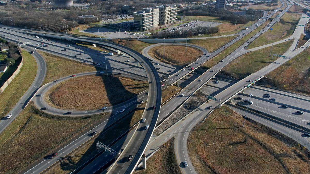 The $400 million expansion of U.S. 69 Highway will begin late this summer and include new toll lanes. Construction will also include reworking the I-435 (above) and Blue Valley Parkway interchanges.