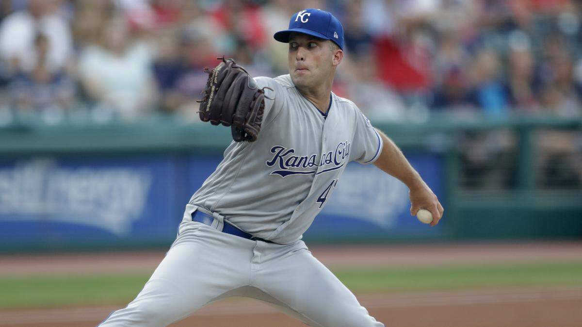 Kansas City Royals starting pitcher Danny Duffy delivers in the first inning of a baseball game against the Cleveland Indians, Tuesday, Sept. 4, 2018, in Cleveland. (AP Photo/Tony Dejak)