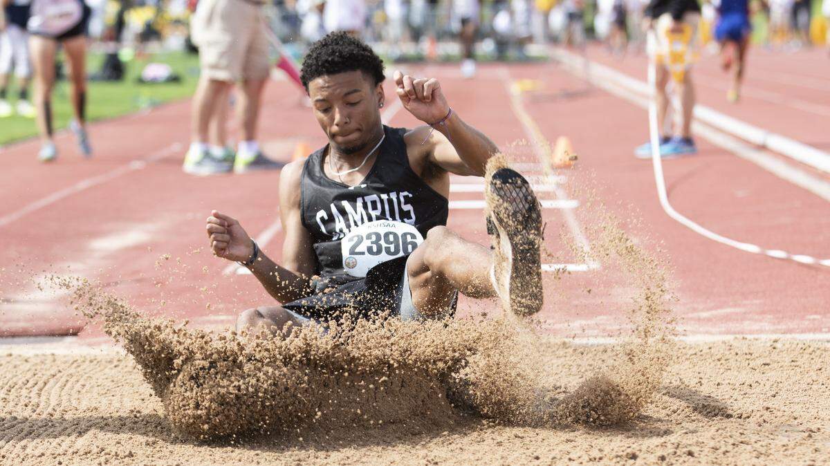 Campus's Federico Harvey won the class 6A triple jump once again this year at the state meet.