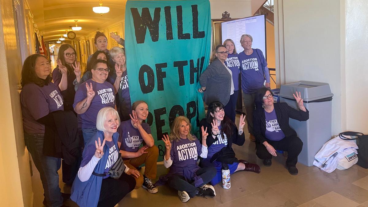 A group of protestors was kicked out of the Missouri Legislature in Jefferson City on Tuesday, April 15, after unfurling banners protesting efforts to put abortion on the ballot again in the state.