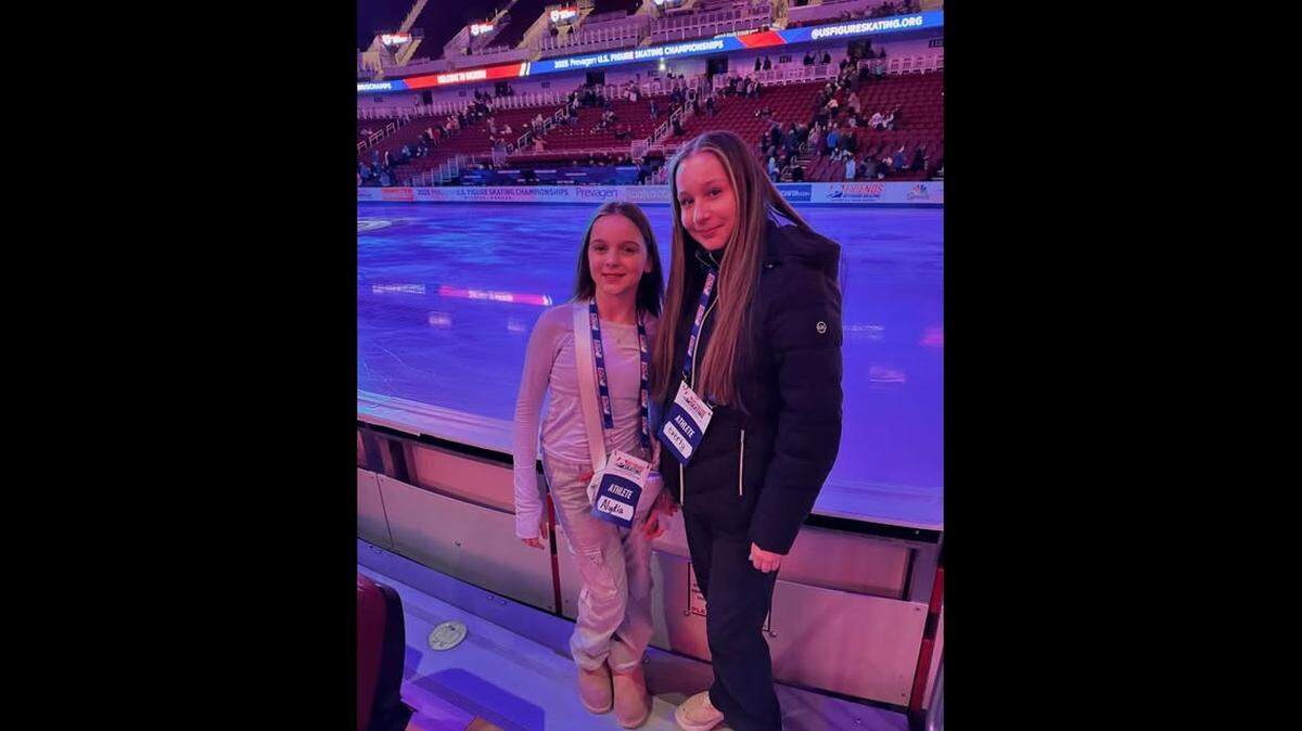 Alydia and Everly Livingston, 11 and 14, at the ice rink in Wichita, where they attended the U.S. Figure Skating Championships. The girls and their parents were on the deadly flight that crashed Wednesday night into the Potomac River in Washington, D.C.