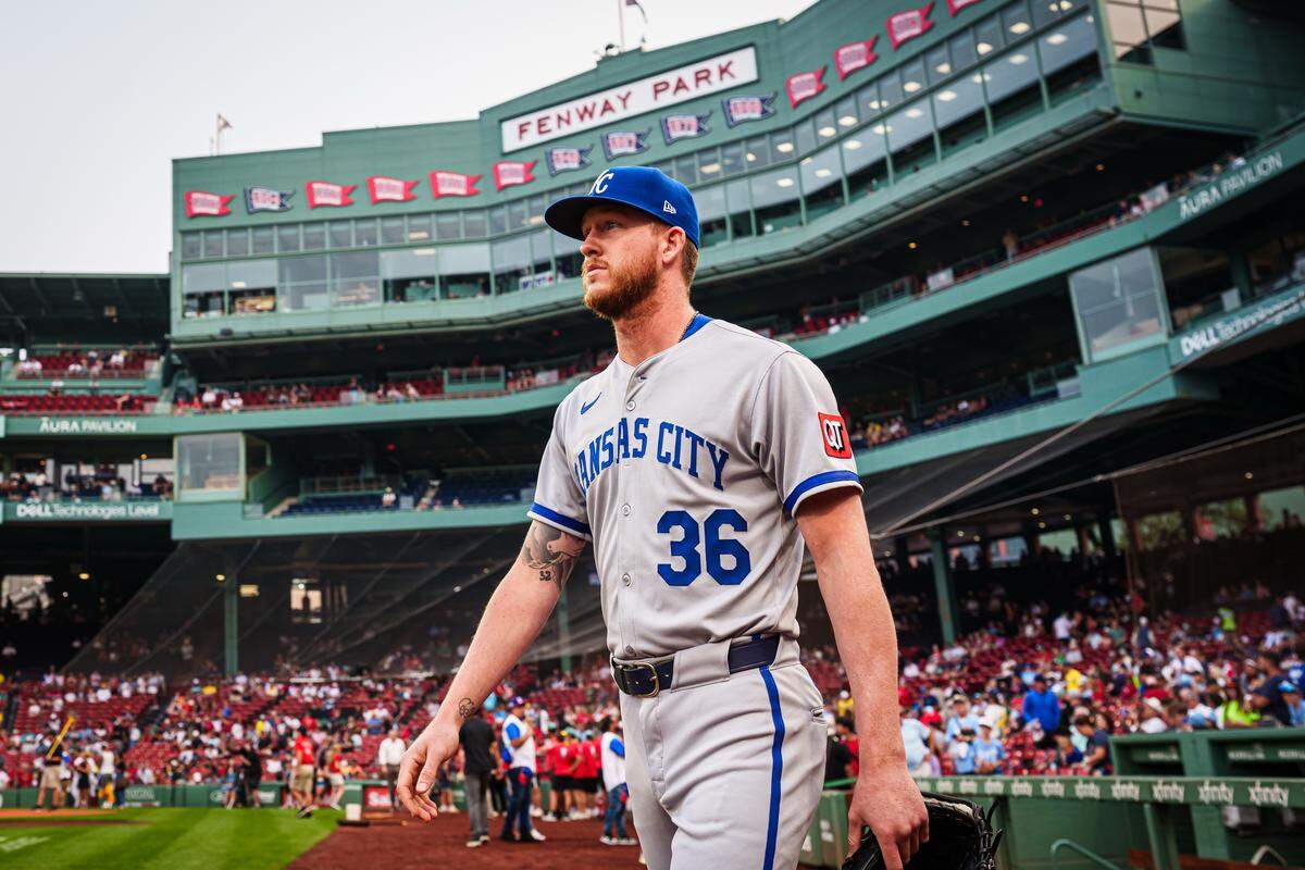 Kansas City Royals pitcher Bailey Falter (36) makes his way on the field before the start of the game against the Boston Red Sox at Fenway Park on Aug. 4, 2025.