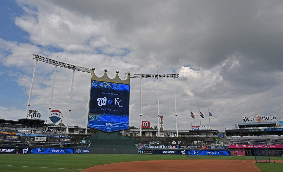 A general view of Kauffman Stadium before a game between the Kansas City Royals and Washington Nationals on Aug. 12, 2025.
