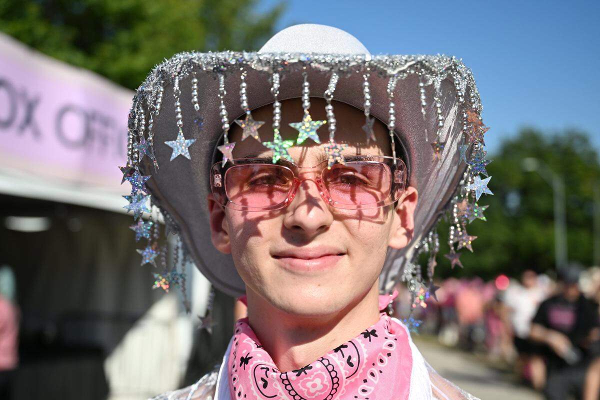 Dylin Cline, Tipton, Missouri, was dressed for a fun night at the Chappell Roan concert on Saturday, Oct. 4, 2025, at the National WWI Museum and Memorial in Kansas City.
