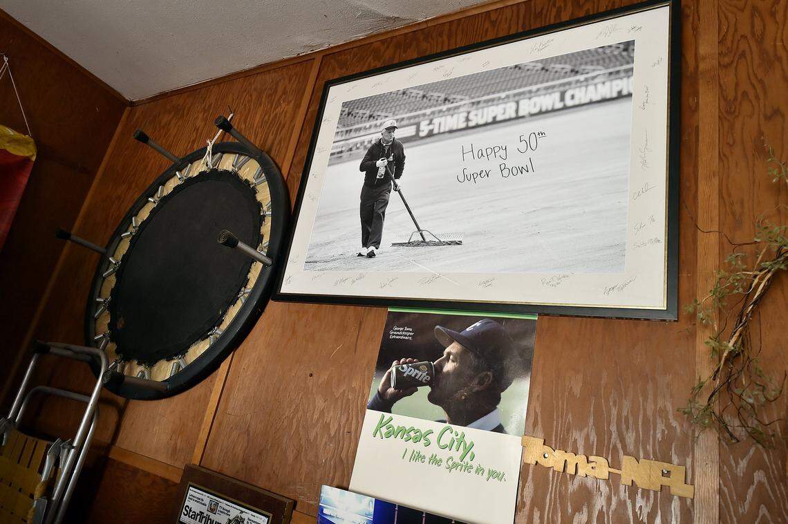 George Toma keeps a trove of memorabilia — including a Sprite ad he was featured in — in his garage.