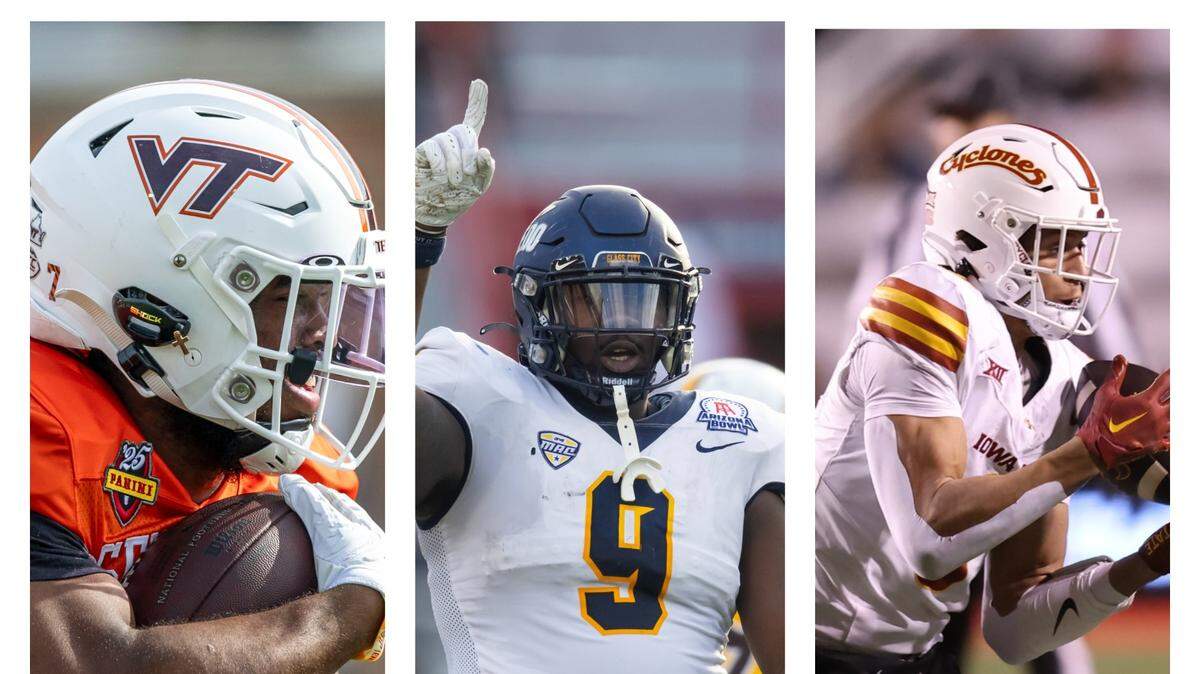 From left, Virginia Tech’s Bhayshul Tuten, Toledo’s Darius Alexander and Iowa State’s Jayden Higgins.