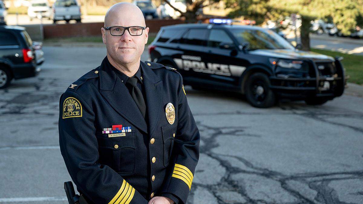 Adam Dustman, Independence police chief, poses for a portrait on Wednesday, Dec. 6, 2023, in Independence, Mo. - Nick Wagner