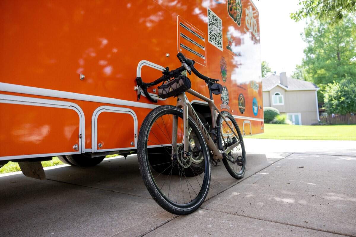 A bicycle outside the home of professional darts player Jules van Dongen on Saturday, June 13, 2026.
