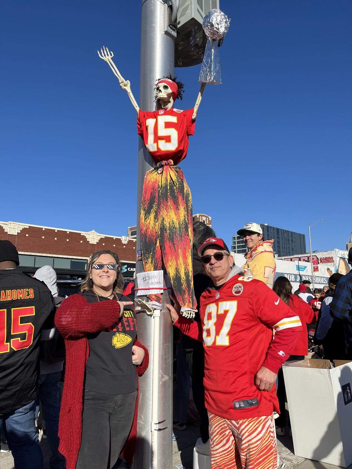 Skellie Mahomes, crafted by Emma Gariety, got a good spot on the parade route.