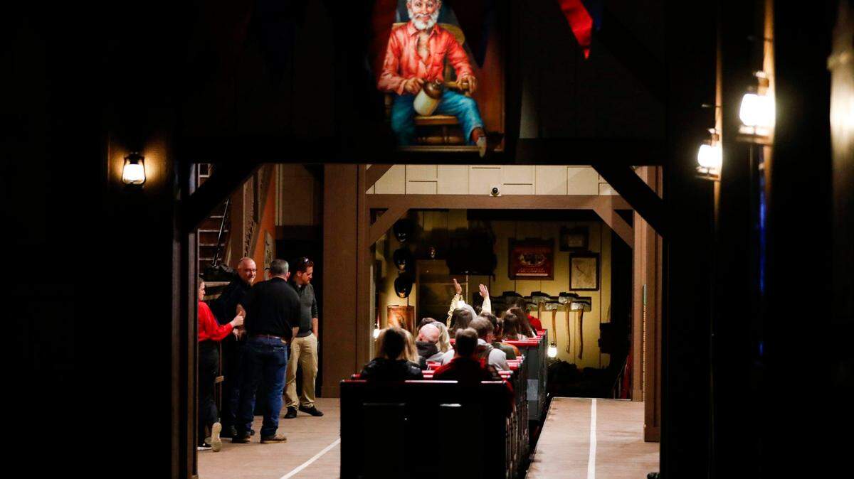 A car returns to the station on the new, second-generation Fire In The Hole roller coaster at Silver Dollar City during the roller coasters grand opening on Wednesday, March 27, 2024.