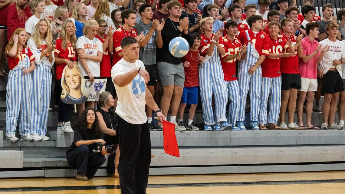 Chiefs’ Chris Jones and George Karlaftis spent Monday working as volleyball officials