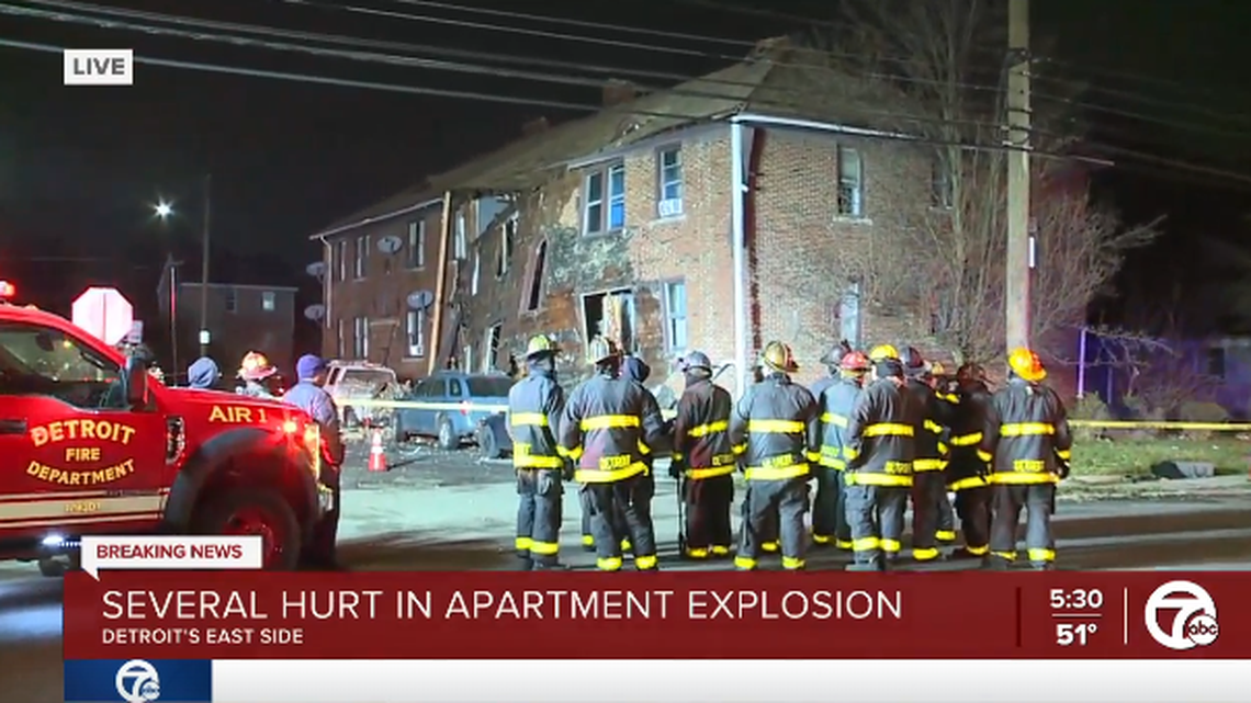 Twelve people were rescued in the early hours of March 31 when an explosion occurred in an apartment building, Detroit fire officials said.