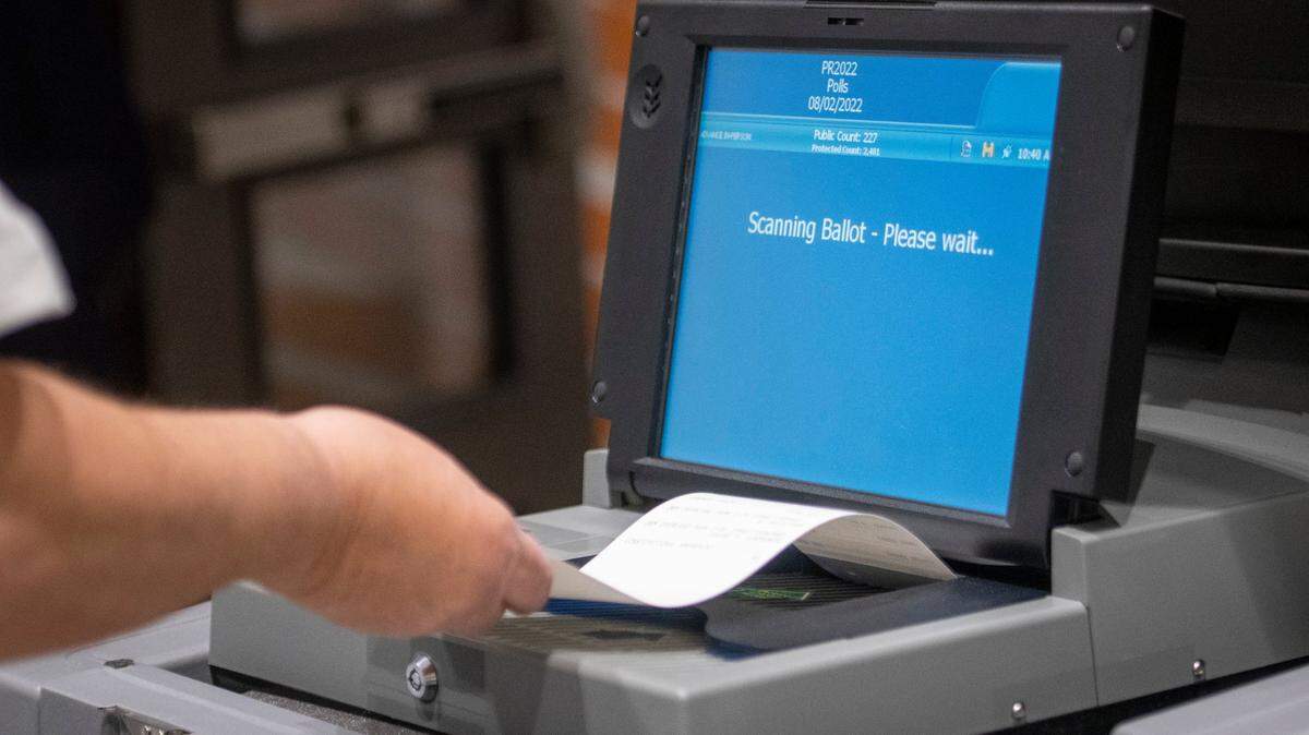 In Person Advance Voting began on Saturday, July 16, 2022, as a voter cast a ballot in the 2022 Primary election at the Johnson County Arts and Heritage Center in Overland Park.