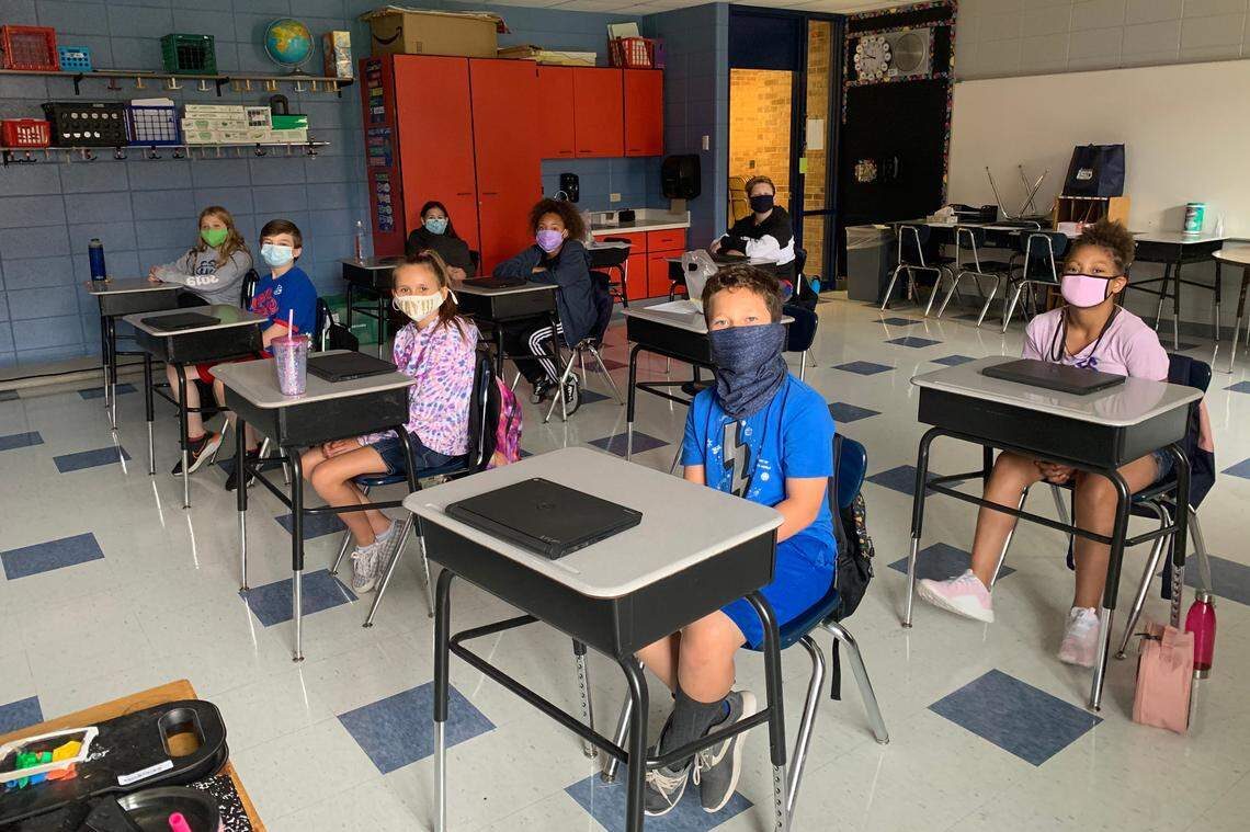 Students at Spring Branch Elementary in Independence kept appropriate social distance and wore masks in their classroom this summer. And the district saw no transmission of COVID-19 among students.