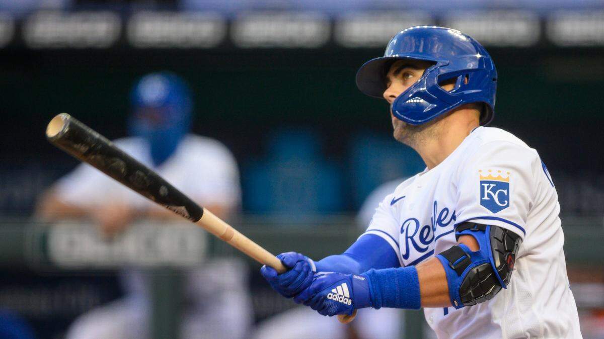 Kansas City Royals right fielder Whit Merrifield hits a home run in the first inning against the Pittsburgh Pirates on Saturday at Kauffman Stadium (Sept. 12, 2020).