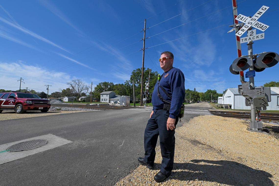 Chief Dave Schutte of the Camanche Fire Department fears a proposed merger of Kansas City Southern and Canadian Pacific will delay emergency services if crossings are blocked for extended periods of time.