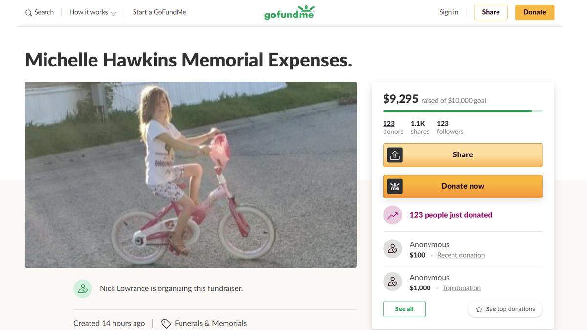 Six-year-old Michelle Hawkins of Edwardsville died earlier this week when she fell from a railroad bridge in Edwardsville in what police are calling “tragically accidental.” A GoFundMe online fundraising page has been set up to raise money for her memorial expenses.