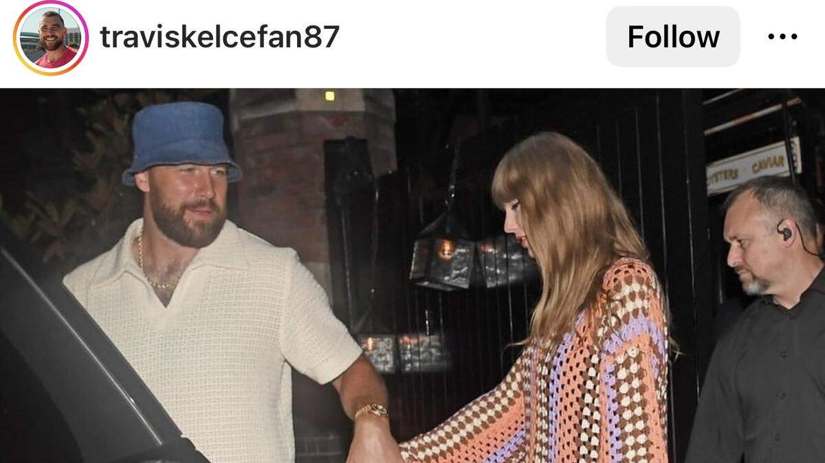 Taylor Swift and Travis Kelce wore summer knits for their dinner date Sunday in London after Kelce surprised fans by appearing on stage with Swift during her Eras Tour show in Wembley Stadium.