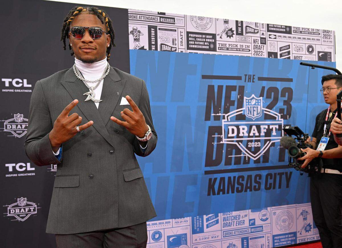 NFL Draft prospect Florida quarterback Anthony Richardson on the Red Carpet on the Memorial Courtyard before the first round of the NFL Draft on Thursday, April 27, 2023, at the National WWI Museum and Memorial.