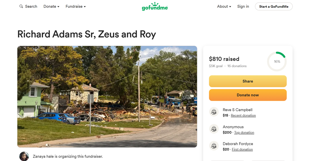 A screenshot of the GoFundMe post for Richard Adams.