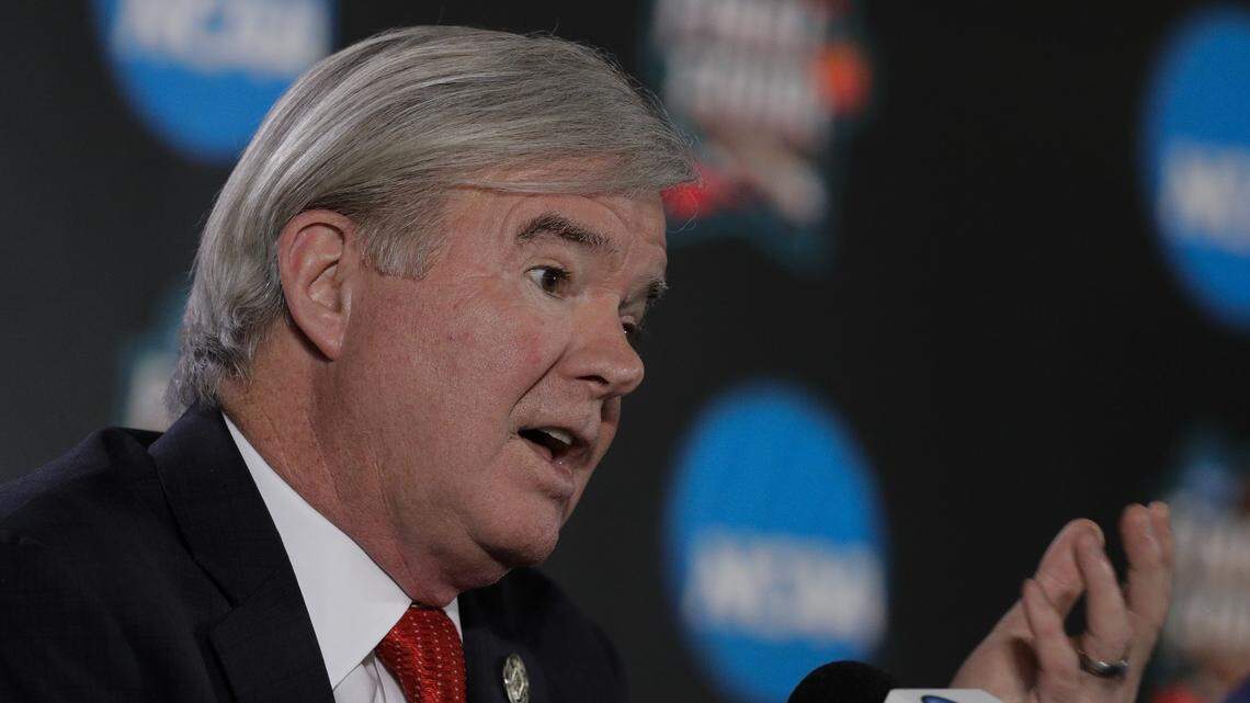 NCAA president Mark Emmert spoke about issues in college basketball on Thursday at the Final Four in San Antonio.
