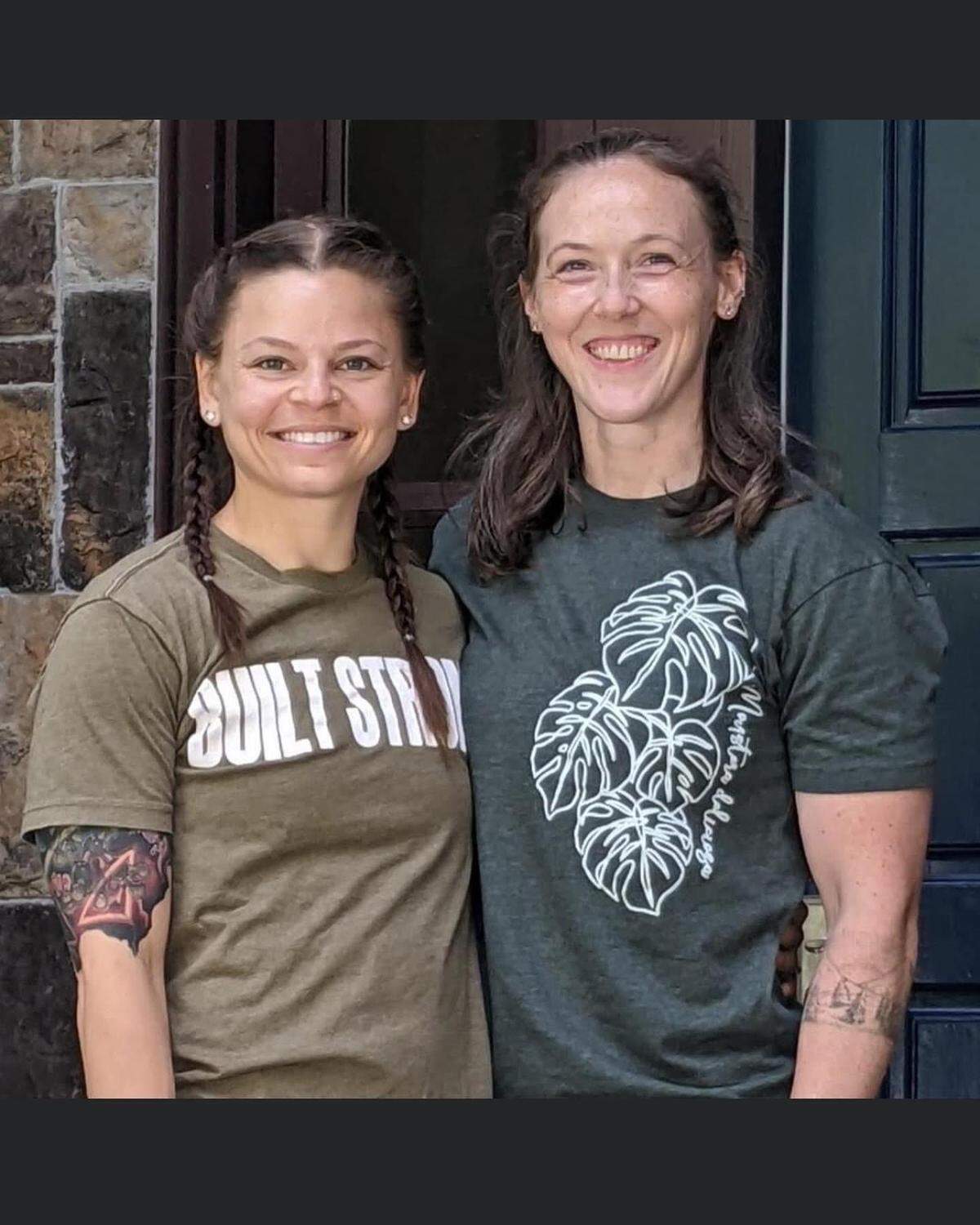Katie Kobin, left, and her future wife Kenna Kobin-Campbell met around 2018 while they were both training as competitive powerlifters. They started dating and married in 2020.
