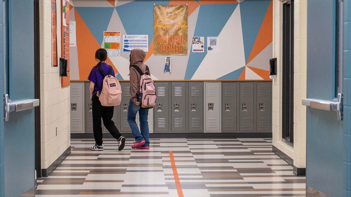 Students are seen walking to class at Gloria Willis Middle School on Tuesday, April 16, 2024, in Kansas City, Kansas.