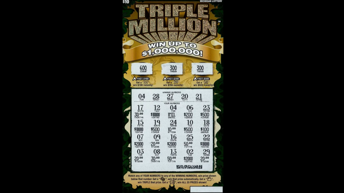 A Wayne County, Michigan, man won $1 million on a $10 lottery scratch-off ticket.