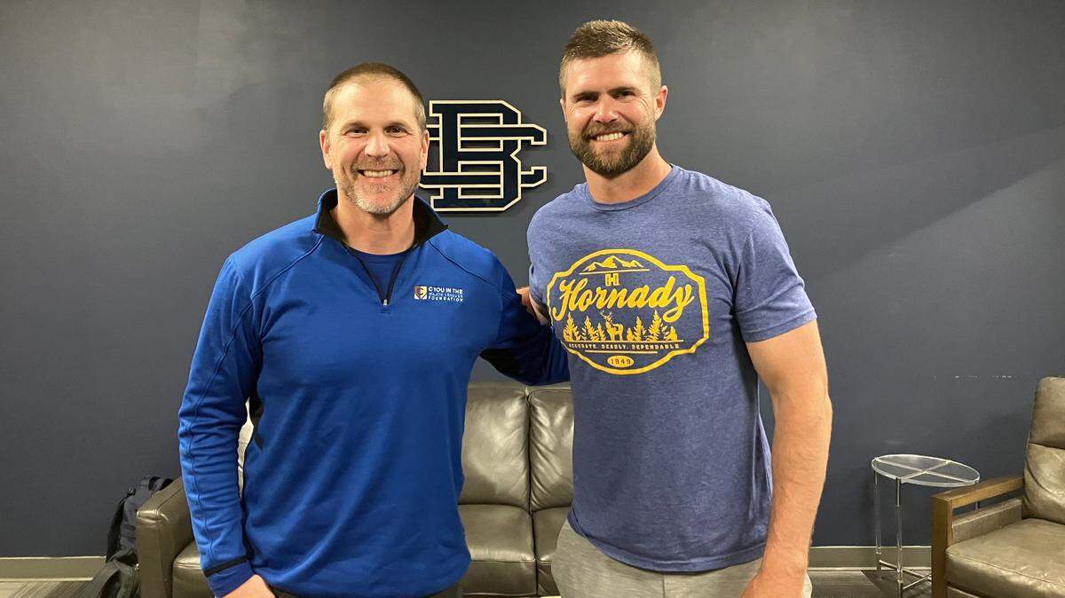 Former Royal Bubba Starling and longtime coach Jeremy Jones of Building Champions at Homefield in Olathe, where Starling now is coaching.