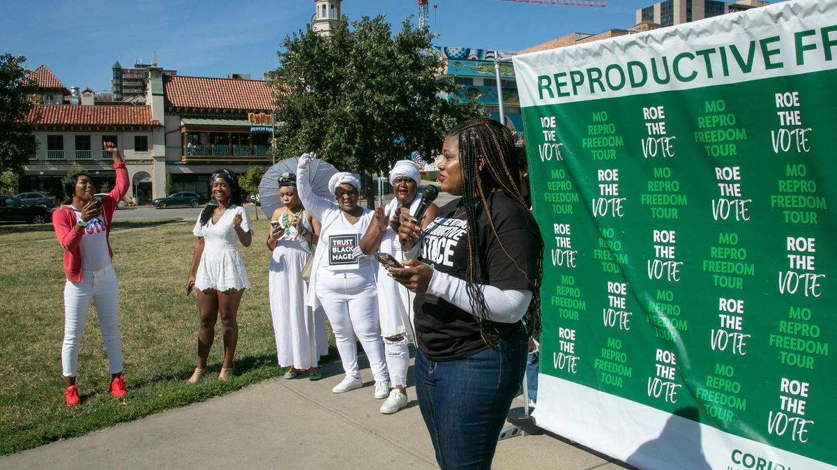 Missouri 1st District Rep. Cori Bush spoke at the Reproductive Freedom tour rally Sunday, October 9, 2022 at Mill Creek Park on the Country Club Plaza in Kansas City.