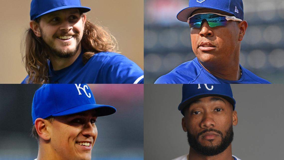 Potential trade targets on the Royals include (clockwise from top left): closer Scott Barlow, catcher/DH Salvador Perez, reliever Amir Garrett and infielder Nicky Lopez.