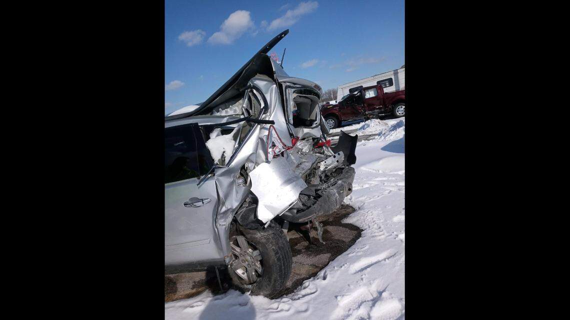 Photos show damage to the vehicle 5-year-old Ariel Young was riding in following a crash involving former Chiefs Coach Britt Reid.