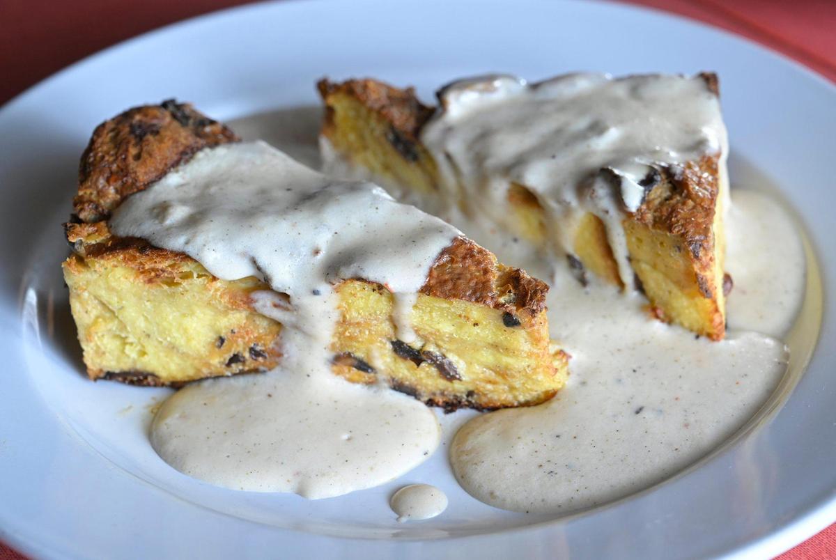 The savory breakfast casserole at You Say Tomato includes cubed bread, mushrooms, cheese and custard baked and a choice of gravy. “It’s very similar to what you would find in most Midwestern homes,” says owner Anne Clark.