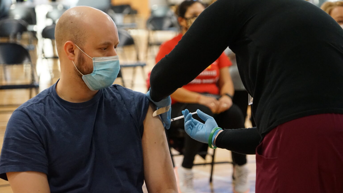 Vaccinations are administered at The Linc’s vaccination site in Jefferson City on March 19, 2021. (Photo courtesy of Missouri Governor’s Office)