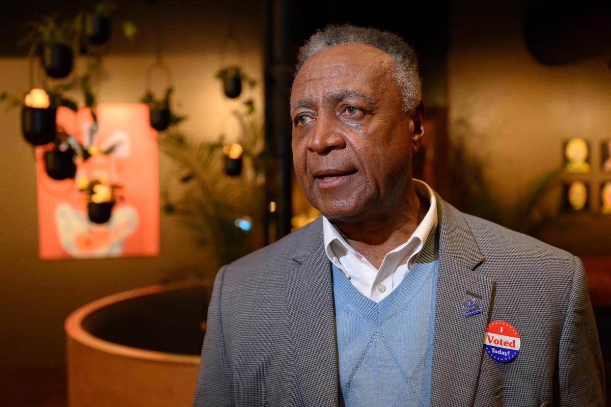 Jackson County Executive Frank White gives an interview at the Vote “no” committee watch party at Green Dirt Farm, Tuesday, April 2, 2024.