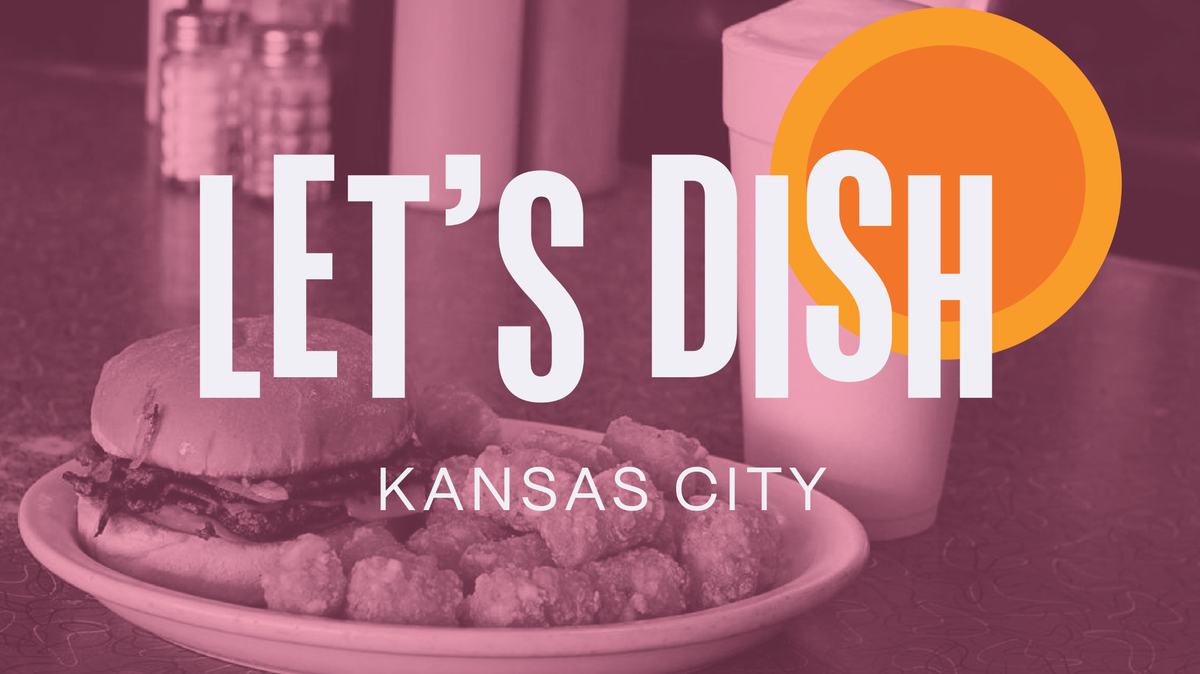 A photo of a cheeseburger, tater tots and a malt from Town Topic. White text reads "Let's Dish, Kansas City."