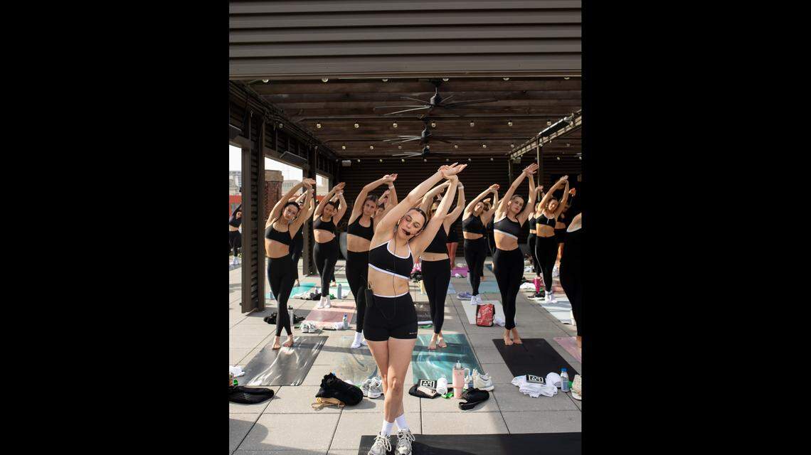 Gianna Ferrante leading a Networkout class at the Crossroads Hotel.