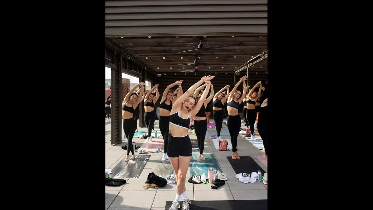 Gianna Ferrante leading a Networkout class at the Crossroads Hotel.