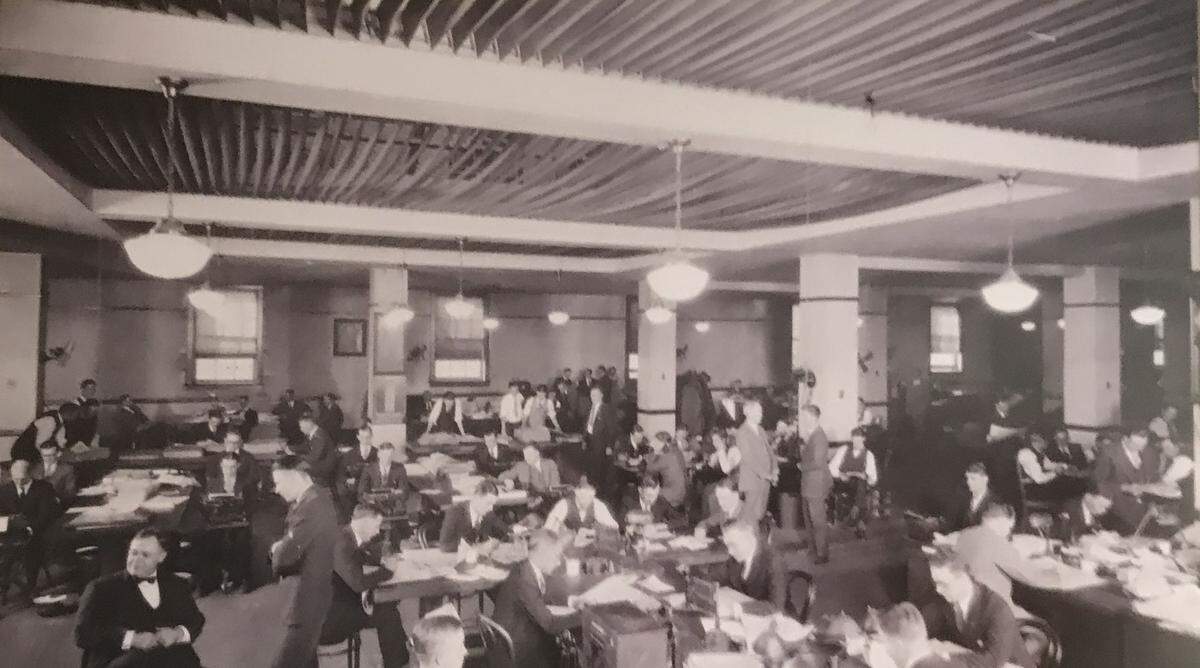 A skylight (located through the louvers) once brought the sun into the second-story newsroom of The Kansas City Star — even though it was inside a three-story building.