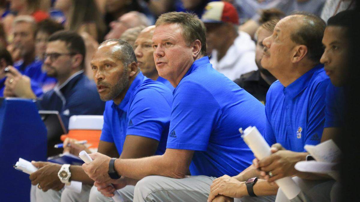 KU hoops coach Bill Self watches from the bench during the first half of an early-season contest last year.