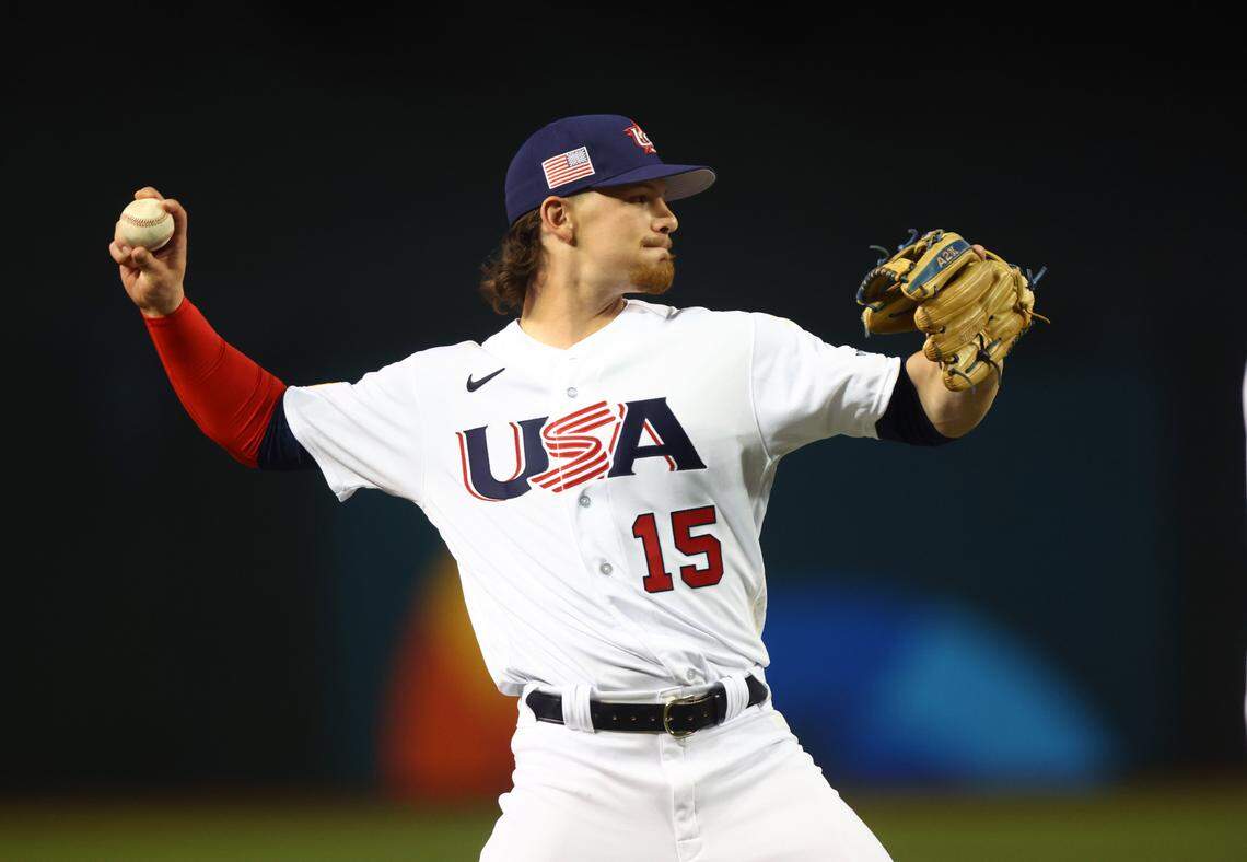 USA infielder Bobby Witt Jr. in the sixth inning against Canada during the World Baseball Classic at Chase Field on March 13, 2023.