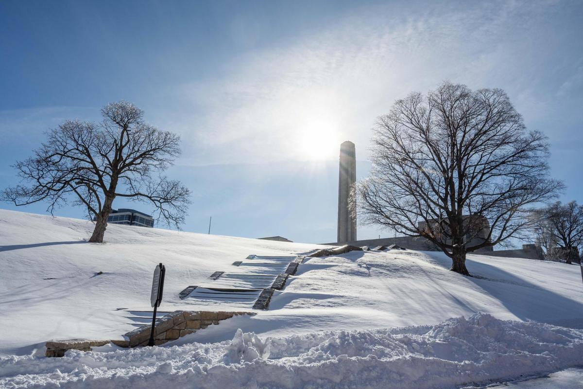 The National World War I Museum and Memorial is blanketed with snow on Monday, Jan. 6, 2025.
