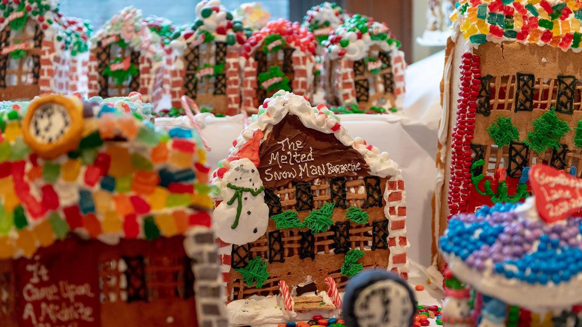 Gingerbread houses are seen on display at the National Toy and Miniature Museum. The exhibit is open through January 15, 2023.