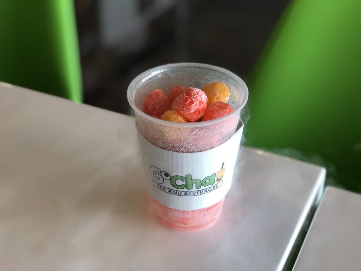 Gladstone’s GoCha Tea and Beverages serves a liquid nitrogen-infused snack called Dragon’s Breath. Those who try the cereal-like treat puff “smoke” after taking a bite.